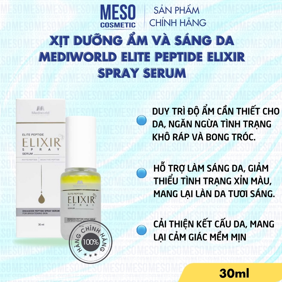 Xịt Dưỡng Cấp Ẩm, Làm Sáng Da Mediworld Elite Peptide Elixir Spray Serum